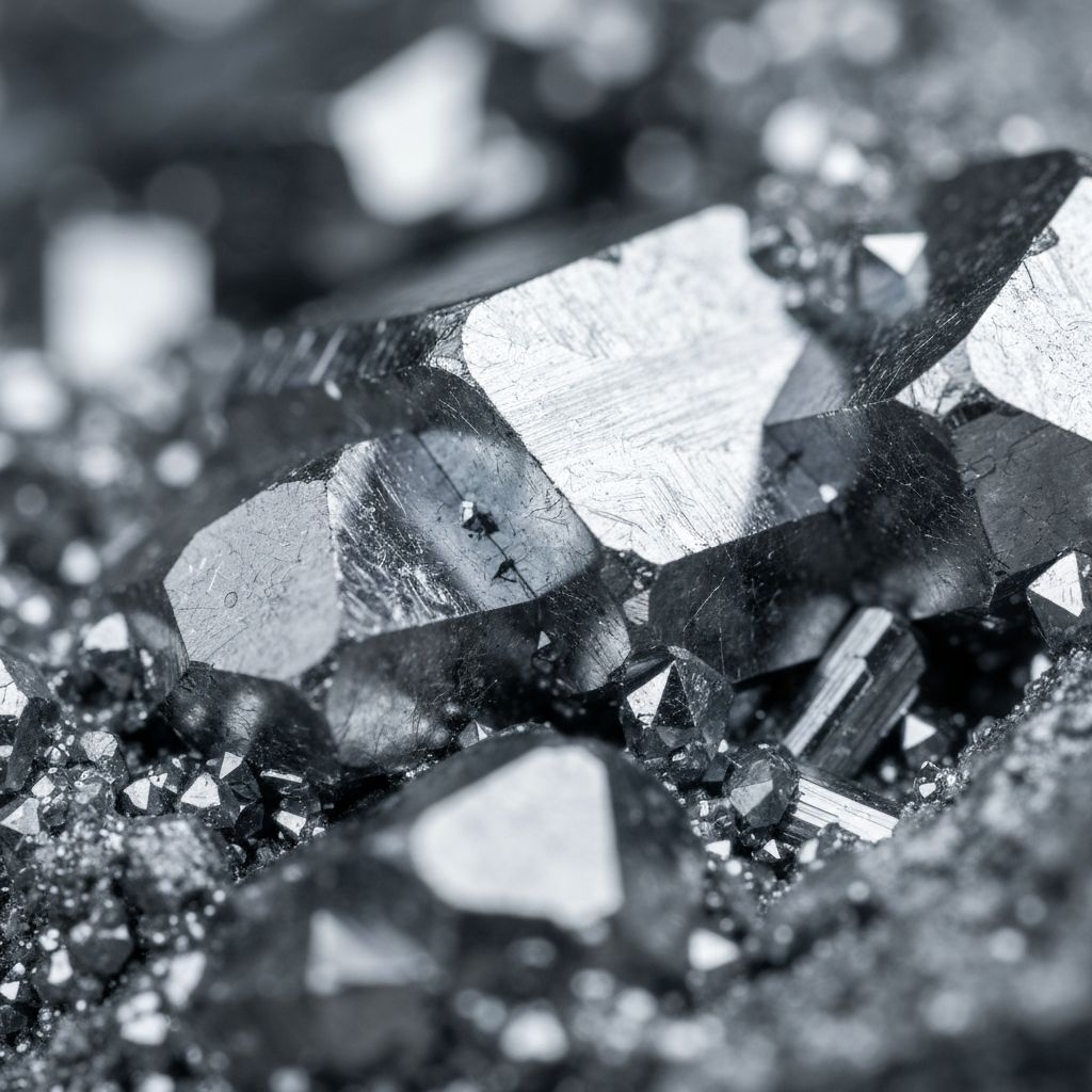 Iron mineral crystals with metallic sheen